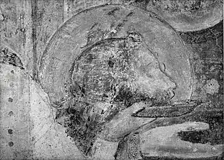 La tête du Baptiste, détail en noir et blanc.