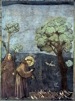 François d'Assise prêchant aux oiseaux, peint par Giotto