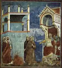 François devant le Sultan de Babylone, et l’épreuve du Feu, Giotto di Bondone, Basilique supérieure Saint François d'Assise.