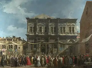 La Festa di San Rocco, tableau de Canaletto  qui montre la façade inachevée de l'église San Rocco