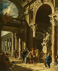 Peinture représentant Alexandre tranchant le nœud gordien