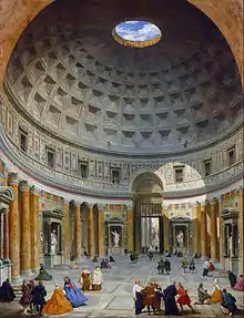 Intérieur du Panthéon au XVIIIe siècle, avec le décor d'origine, par Giovanni Paolo Panini.