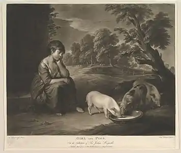 Girl and Pigs, gravure en manière noire (1783, MET Museum).