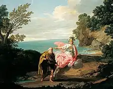 Athéna transforme Ulysse en vieillard, lors de son retour à Ithaque, Giuseppe Bottani (1775).