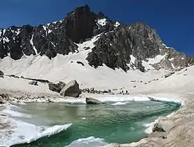 Lac glaciaire dans le massif de l'Alam Kuh