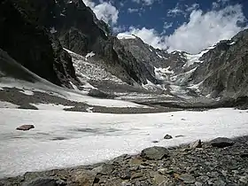 Vue du glacier du Miage avec au fond le glacier du Col de Miage.