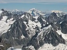 Le glacier de Pierre-Joseph vu depuis l'aiguille du Midi à l'ouest-sud-ouest.