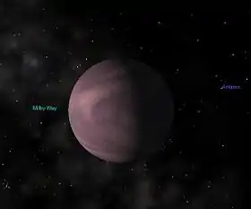 Gliese 581 b telle qu'imaginée dans Célestia.