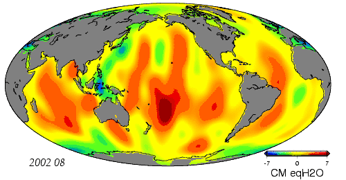 Anomalies du champ gravitationnel au niveau des océans.