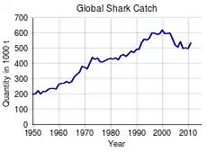 La pêche au requin a presque triplé entre 1950 et 2011.
