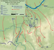 Carte tactique du Gloucestershire Regiment à la bataille de la rivière Imjin.