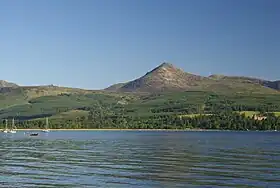 Vue du Goat Fell depuis le port de Brodick