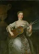 Portrait en couleurs d'une jeune femme jouant de la guitare.