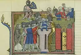 Godefroid de Bouillon dans sa tour de siège à l'assaut de Jérusalem.