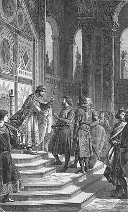 Représentation de la rencontre entre les chefs croisés et l'empereur Alexis.