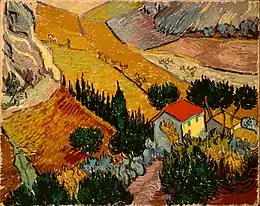 Vincent van Gogh : Paysage avec une maison et un laboureur (1889), musée de l'Ermitage