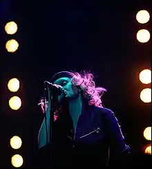 Goldfrapp sur scène microphone à la bouche