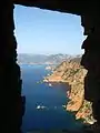 Vue sur le golfe de Porto depuis l'intérieur de la tour génoise