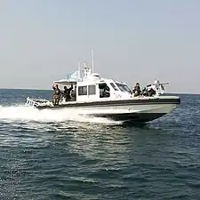 Première patrouille sur le lac Kivu en juillet 2015 de bateaux patrouilleurs rapides de l’ONU reçus en juin 2015 (Goma, Nord Kivu, RDC).
