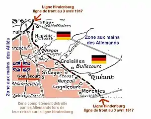 Situation du village en avril 1917 tout près de la Ligne Hindenburg.