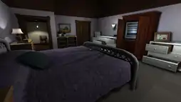 Simulation d'une chambre avec différentes commodes dont les tiroirs ont été ouverts.