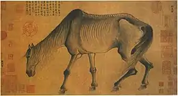 Le cheval maigre, Gong Kai, fin du XIIIe s., encre sur soie, 29,9 × 56,9 cm. Osaka, Musée des Beaux-Arts.