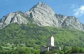 Vue du Gonzen derrière le château de Sargans.