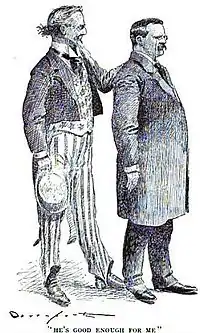 Caricature de deux hommes se tenant l'un devant l'autre.