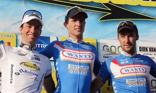 Podium de l'édition 2014 : Tom Van Asbroeck (2e), Roy Jans (1er) et Laurens De Vreese (3e).