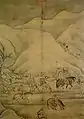 La chasse aux oies sauvages, anonyme fin XIIIe-début XIVe, encre et peinture sur soie, 131,8 × 93,9 cm. National Palace Museum, Taipei. L'homme sur le cheval noir ressemble à Témur Khan (1295-1307)