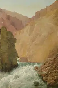 Painting of a river and gorge in Chelan County, Washington, Cascade Range, 1903.