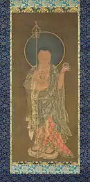 Kshitigarbha (Chijang). Rouleau vertical, encre et couleurs sur soie. H. 84,5 cm. Goryeo, première moitié du XIVe siècle. The Met.