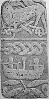 La partie de pêche de Thor représentée sur la croix de Gosforth, Cumbria, Angleterre (Xe siècle).