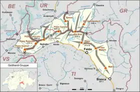 Carte du massif du Saint-Gothard en Suisse.