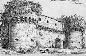 Gouesnou : le château de Mesléan en ruines (dessin de Louis Le Guennec, vers 1920