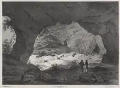 Les grottes d'après une lithographie de Prosper de la Barrière (1823).