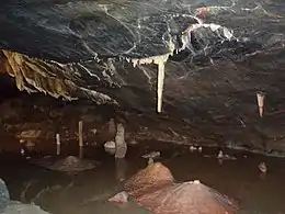 Vue de la grotte de Gough présentant des stalactites et des stalagmites.