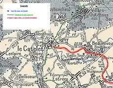 Carte des lignes de chemin de fer à Gouy-Le Catelet.