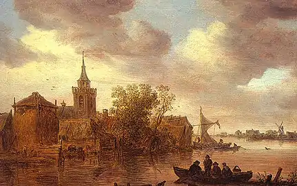 Église et ferme sur la rive d'un fleuve (1653)Mauritshuis.