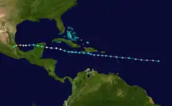 Trajectoire de Grace à travers les Antilles et le Mexique.