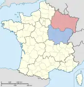 Les deux régions administratives du Grand Est français : .mw-parser-output .legende-bloc-centre{display:table;margin:0 auto;text-align:left}.mw-parser-output .legende-bloc ul li{font-size:90%}.mw-parser-output .legende-bloc-vertical ul li{list-style:none;margin:1px 0 0 -1.5em}.mw-parser-output .legende-bloc-vertical ul li li{list-style:none;margin:1px 0 0 -1.0em} Grand Est (Alsace, Champagne-Ardenne et Lorraine) Bourgogne-Franche-Comté