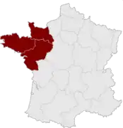 Le Grand Ouest français selon la zone de diffusion du quotidien Ouest-France et des chercheurs de l'Université de Caen.