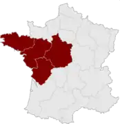 Le Grand Ouest français selon le Cancéropôle Grand Ouestet l'Établissement français du sang (EFS).