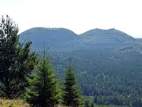 Vue du Grand Sarcouy à gauche et du puy des Goules à droite depuis le puy des Gouttes.