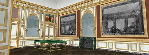 Restitution du Grand Salon de l'aile des marronniers du château de Meudon, état en 1733, avec les deux grands tableaux d'architecture (Louvre).