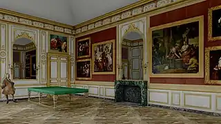 Essai de restitution du grand salon de l'aile des marronniers, vers 1705. Avec les tableaux placés par Monseigneur.