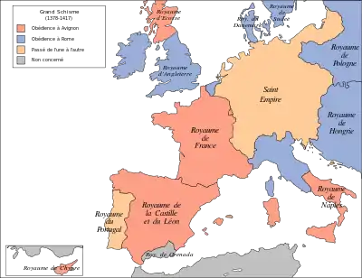 carte de l'Europe, avec des zones rouges, oranges et bleus