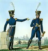 Uniforme bleu d'apparat d'un chef de bataillon de l'armée napoléonienne.