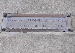 Plaque dédiée à Étienne de Condillac