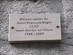Plaque dédiée à saint François-Régis Clet